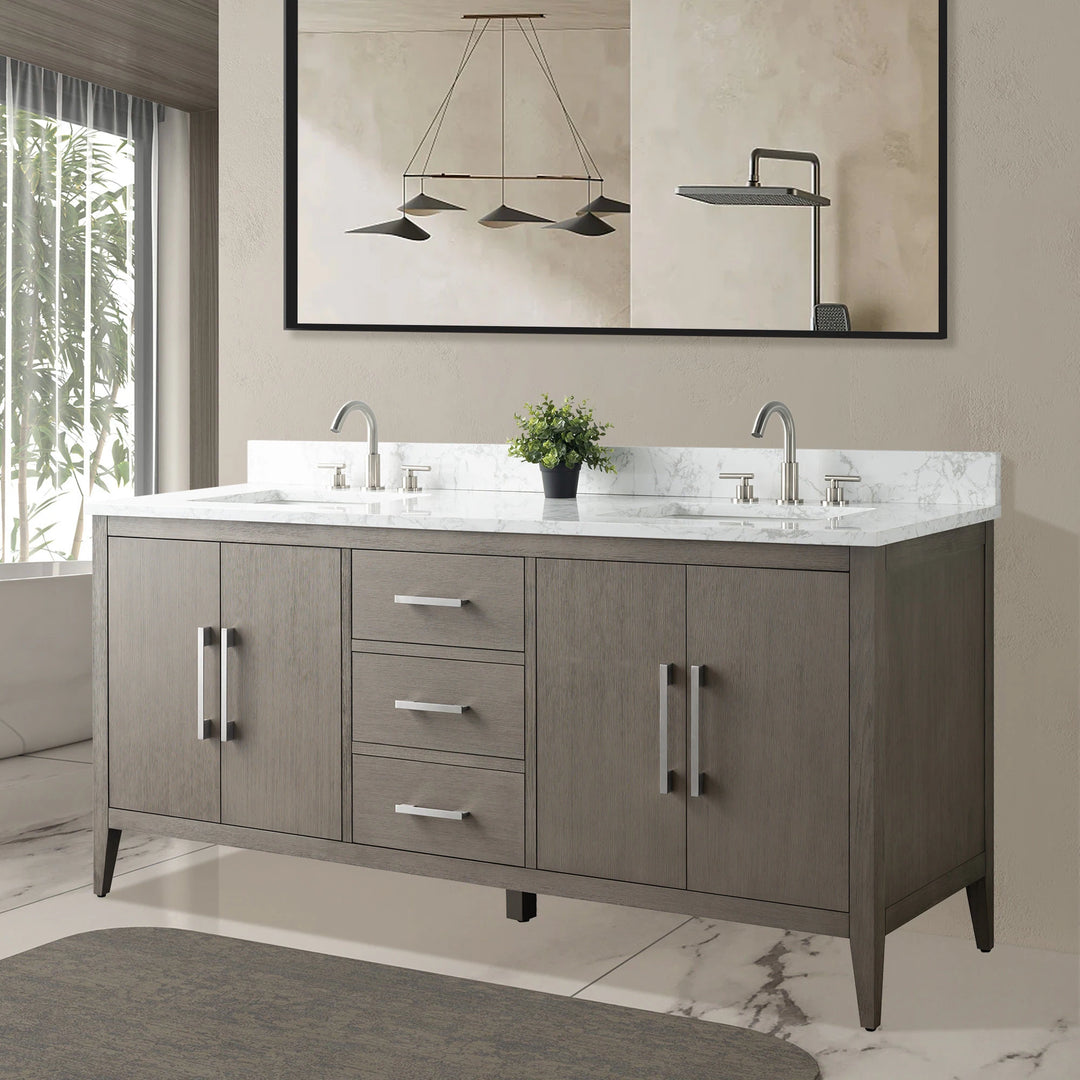 72" Double Sink Bathroom Vanity Cabinet with Engineered Marble Top