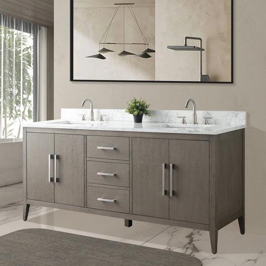72" Double Sink Bathroom Vanity Cabinet with Engineered Marble Top