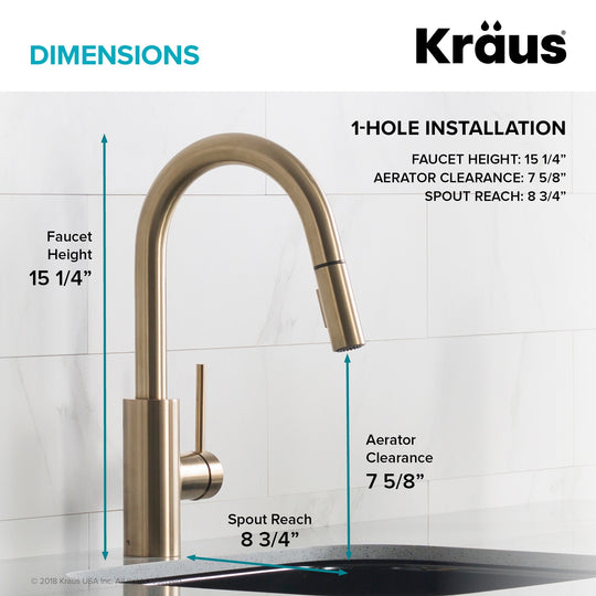 2-Function 1-Handle 1-Hole Pulldown Sprayer Brass Kitchen Faucet