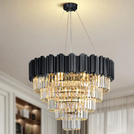 Large Crystal Chandelier - 35.4"Modern 6-Tier 17-Light Chrome Ceiling Light, Luxury K9 Crystal