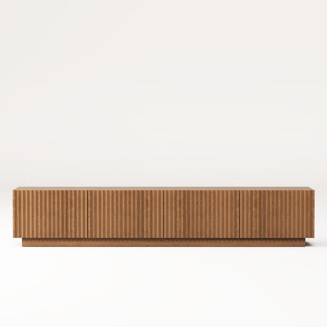 86.6" Modern Walnut TV Stand with Grille Doors & Storage for 90" Tvs - 86.6"Wx15.9"Dx17.5"H