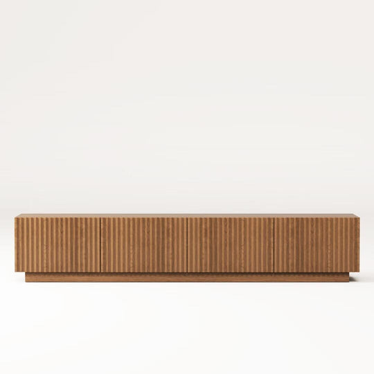 86.6" Modern Walnut TV Stand with Grille Doors & Storage for 90" Tvs - 86.6"Wx15.9"Dx17.5"H