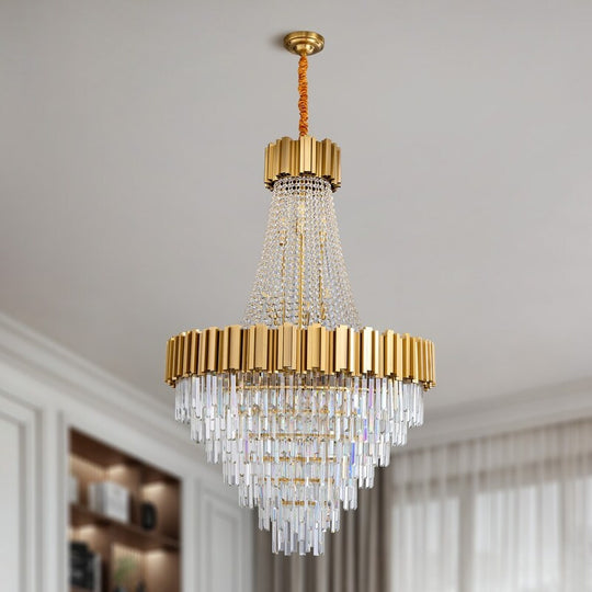 Large Crystal Chandelier - 35.4"Modern 6-Tier 17-Light Chrome Ceiling Light, Luxury K9 Crystal