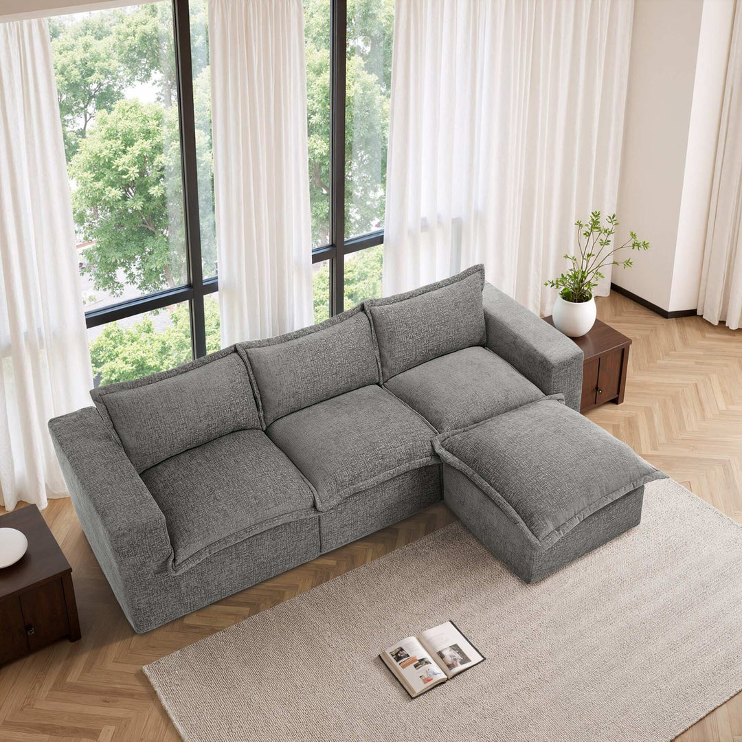 Chenille No Assembly Modular Sectional Sofa Cloud Couch with Ottoman