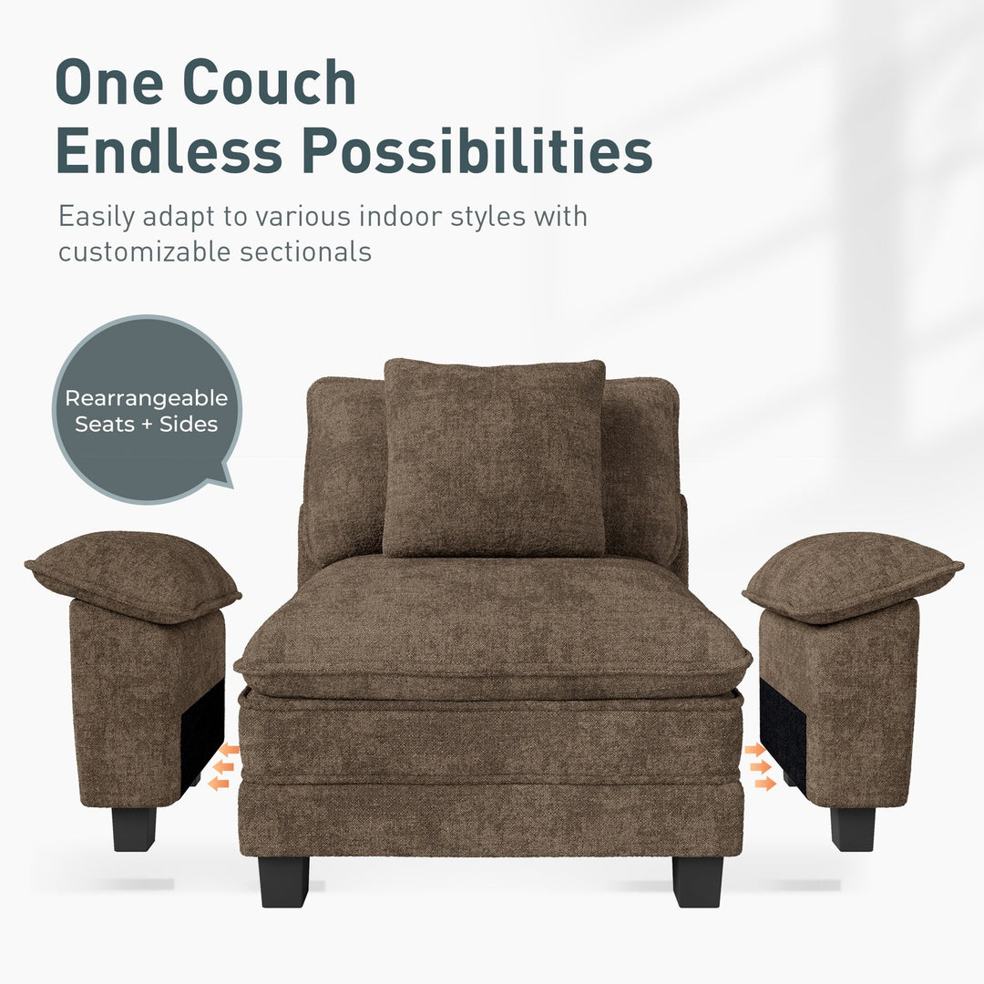 Cloud Modular Deep Seat Sofa, Chenille or Corduroy Sectional Couch with Removable Arms, 1–4 Seater