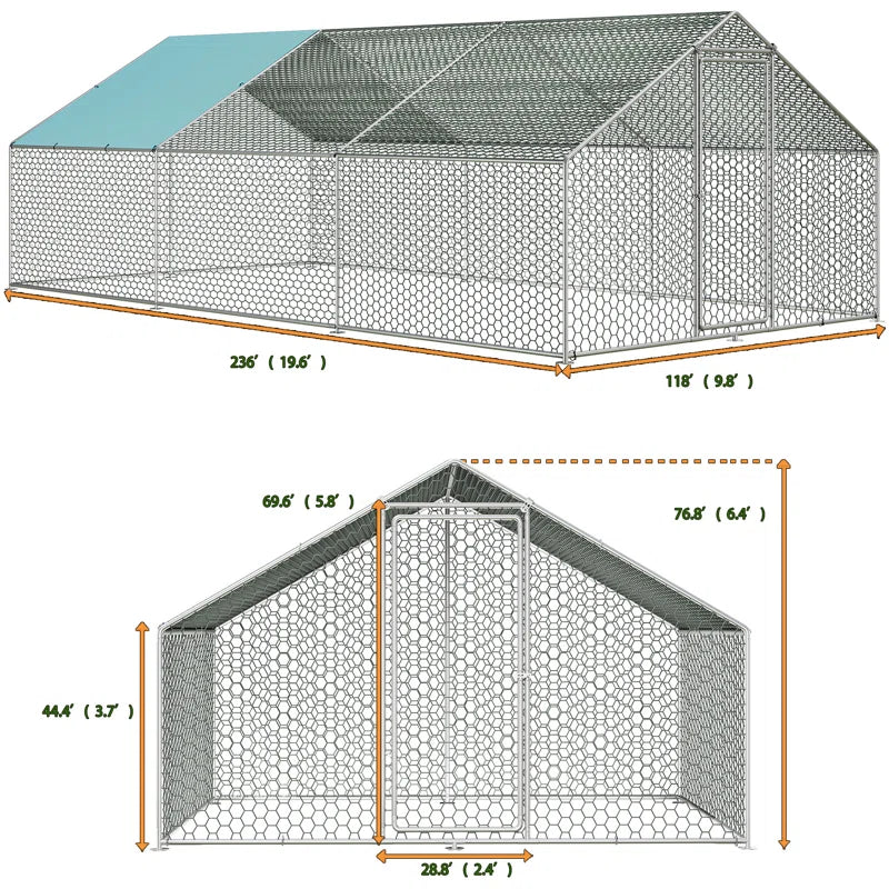 Dog Kennel Quail Cage Duck House Large Chicken Coop Metal Chicken Run Sheep Cage with Waterproof and Anti-Uv Cover Lockable Door Design
