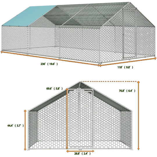 Dog Kennel Quail Cage Duck House Large Chicken Coop Metal Chicken Run Sheep Cage with Waterproof and Anti-Uv Cover Lockable Door Design
