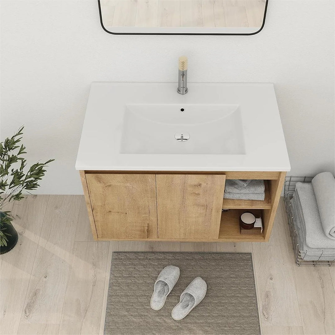 Bathroom Vanity with Sink in 24/30 Inch, Floating Bathroom Vanity with Soft Close Door