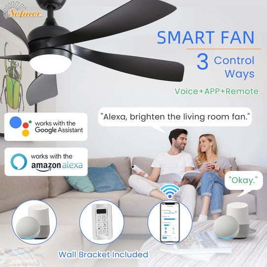 Sofucor 45/52 Inch Ceiling Fan with Remote & Lights Quiet DC Motor 5 Blade High CFM Modern Fan