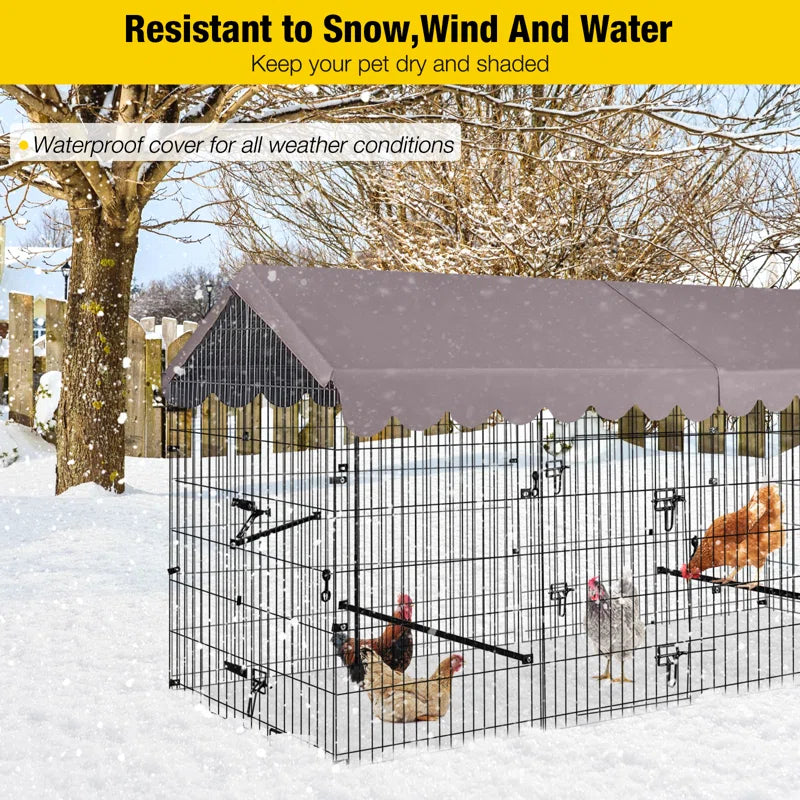 Chicken Coop 88" Metal Chicken Run with Waterproof Cover Chicken House