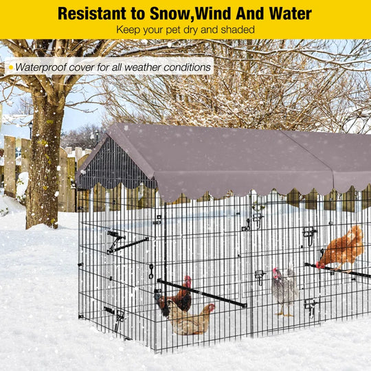 Chicken Coop 88" Metal Chicken Run with Waterproof Cover Chicken House