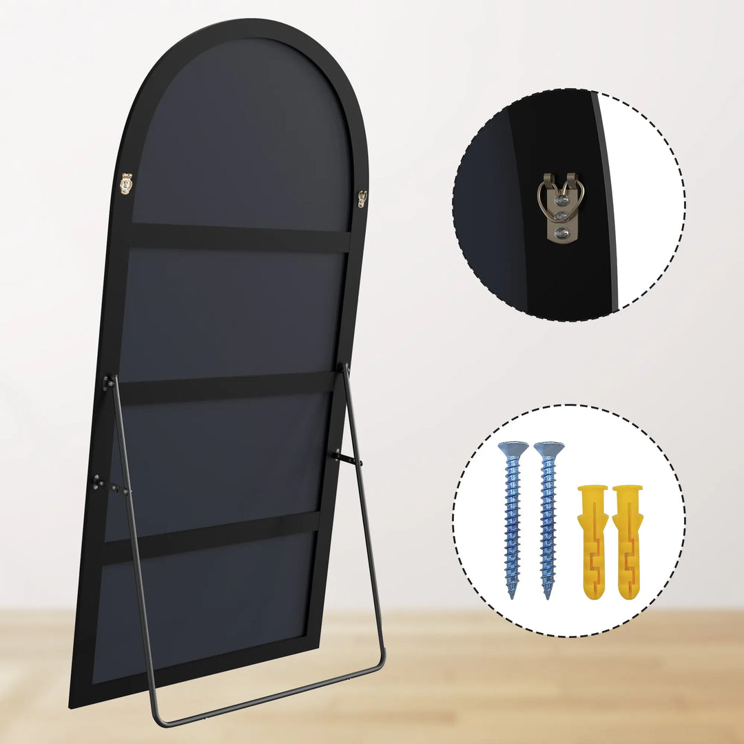 Modern Arched Full-Length Wood Floor Standing Mirror