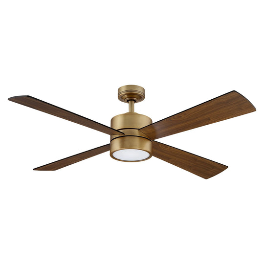 52" Antique Brass Plywood 4-Blade Indoor Ceiling Fan with Light and Remote