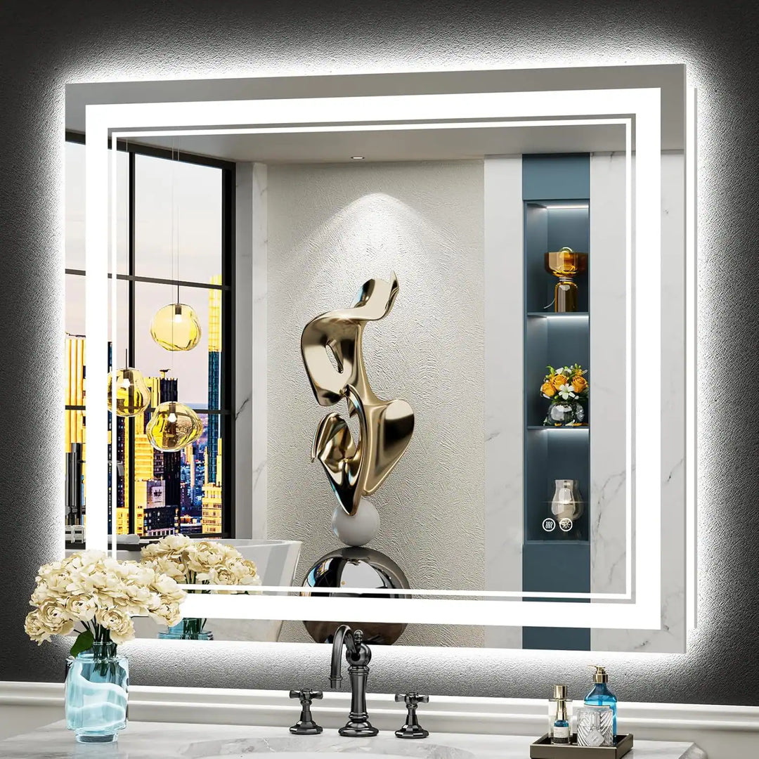 Full Size Front & Back LED Lighted Anti-Fog Tempered Glass Wall Bathroom Vanity Mirror, 3-Year Warranty & ETL Certification