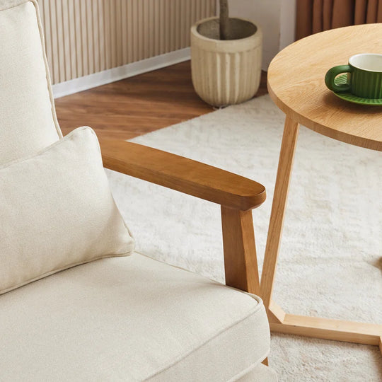 Lemley Upholstered Accent Chair with Wooden Legs and One Pillow