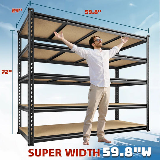 Extra Wide Heavy Duty Storage Shelves - Adjustable Garage Shelving Unit, Large Capacity, Tool-Free Assembly