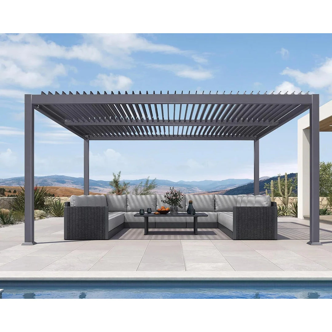 Bronze Louvered Pergola Sun Shade Shelter with Adjustable Metal Roof for Patio Hardtop Pergola