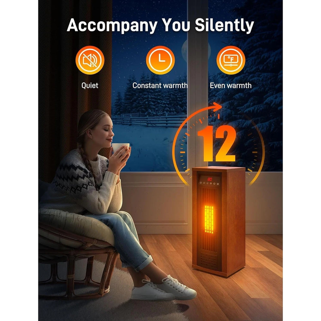 1500-Watt Indoor Wood Electric Infrared Portable Space Heater with Remote Control and Thermostat