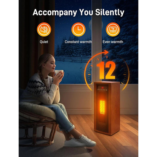 1500-Watt Indoor Wood Electric Infrared Portable Space Heater with Remote Control and Thermostat