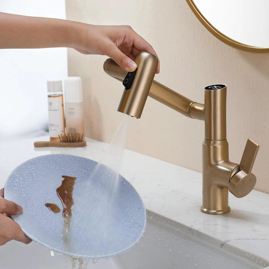 Rotatable Bathroom Faucet with Temperature Display in Fahrenheit (Batteries-Free), BF2204