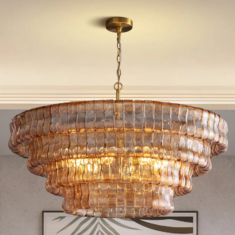 36In-67.4 In. 6-Lights Gold Crystal Drum Chandelier