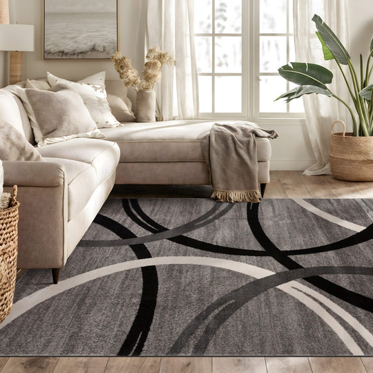 Contemporary Abstract Circles Design Area Rug