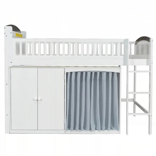 Loft Bed with Storage Cabinet and LED