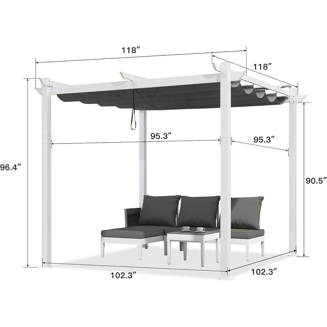 Gazebo Outdoor Retractable White Heavy-Duty Aluminum Pergola with Extra Top Roof