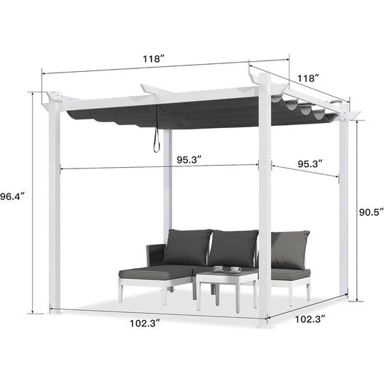 Gazebo Outdoor Retractable White Heavy-Duty Aluminum Pergola with Extra Top Roof