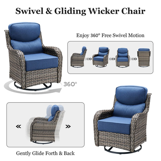 Outdoor Patio Sofa Swivel Chair with 6-Inch Thick Cushions Set