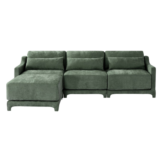 Modern Chenille 4-Seater Sofa with 2 Ottoman, Lumbar Cushions, Ergonomic Backrest, High-Resilience Spongeand Tufted Armrests