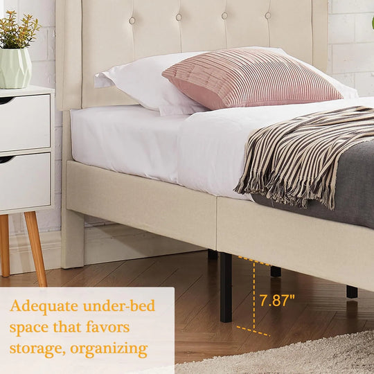 Javlergo Modern Upholstered Bed Frame with Height Adjustable Headboard Heavy-Duty Frame No Box Spring Needed