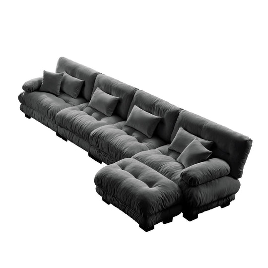 Luxury Chenille Modular Upholstered Sectional Sofa Couch with Convertible Ottoman