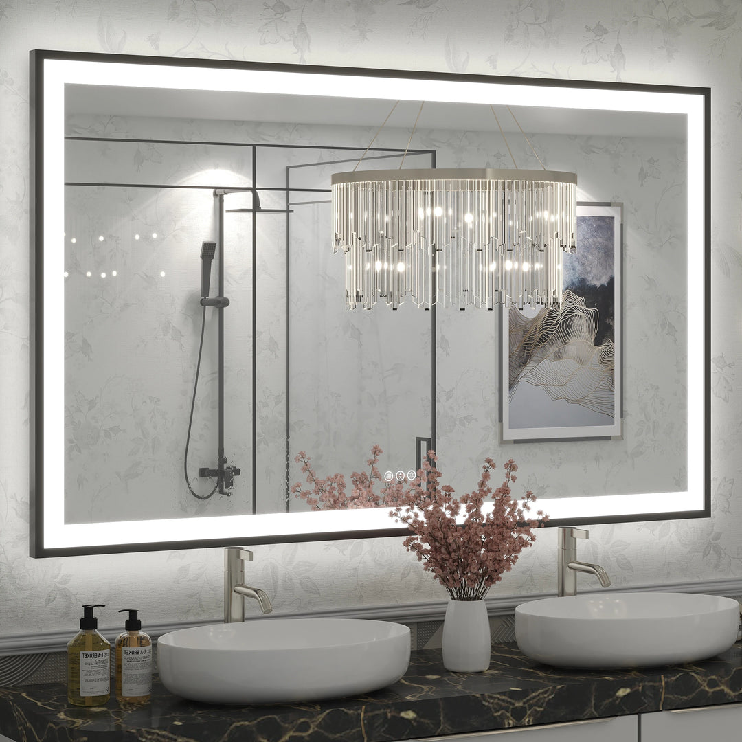 Extra Large Black Frame LED Bathroom Vanity Mirror with 3 Years Warranty and UL Certified