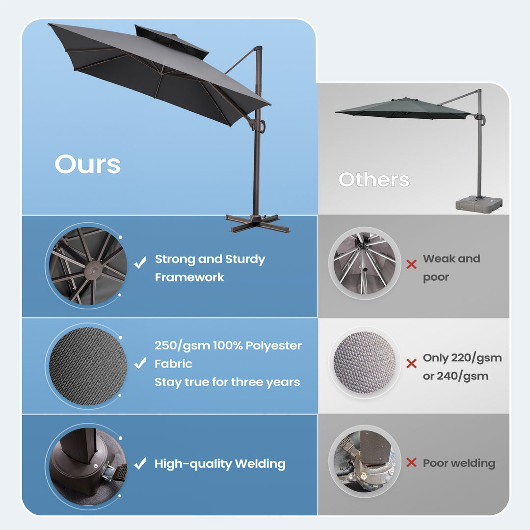 11 X 11 FT Outdoor Square Patio Cantilever Offset Umbrella with Crank and 360 Degrees Rotation