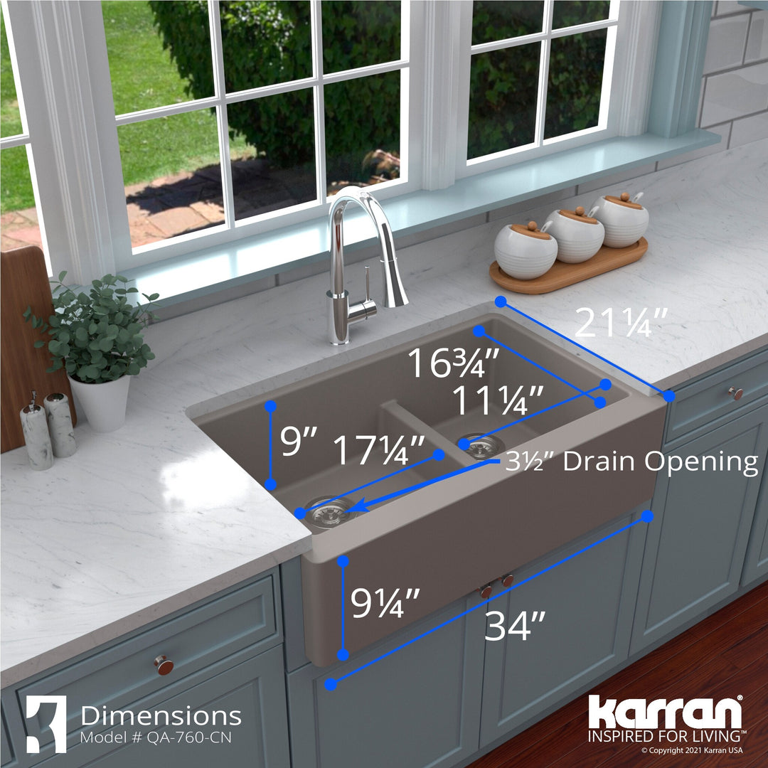 Farmhouse/Apron-Front Quartz Double Bowl Kitchen Sink