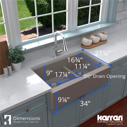 Farmhouse/Apron-Front Quartz Double Bowl Kitchen Sink