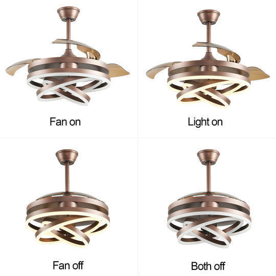 42In. DIY Shape Retractable Ceiling Fan with Lights, 6-Speed DC Motor Modern Ceiling Fan with LED Light and Remote