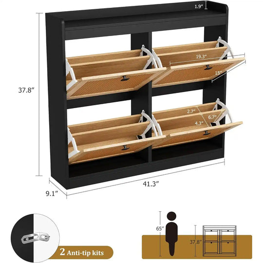 Freestanding Shoe Organizer Storage Cabinet with 4 Flip Drawers for Entryway, Hallway