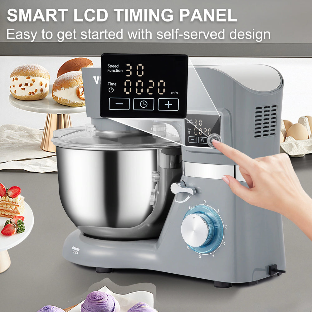 VEVOR Stand Mixer 660W 5.8Qt Electric Dough Mixer 6 Speeds LCD Screen Timing - 5.5 L