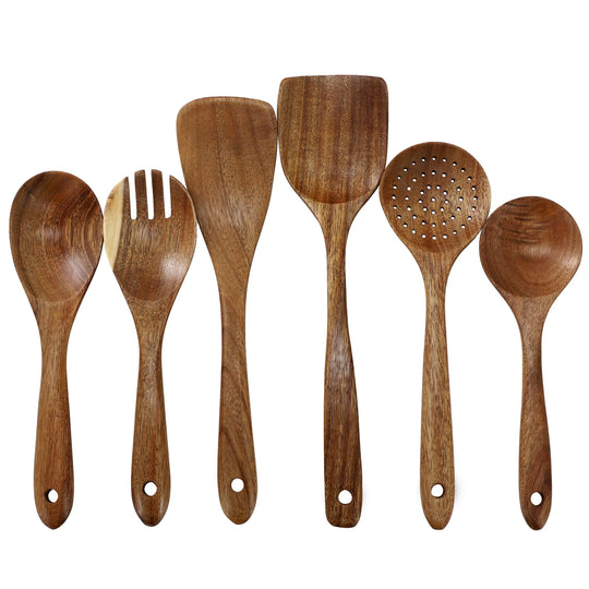 6 Piece Acacia Wood Cooking Utensil Set for Nonstick Cookware