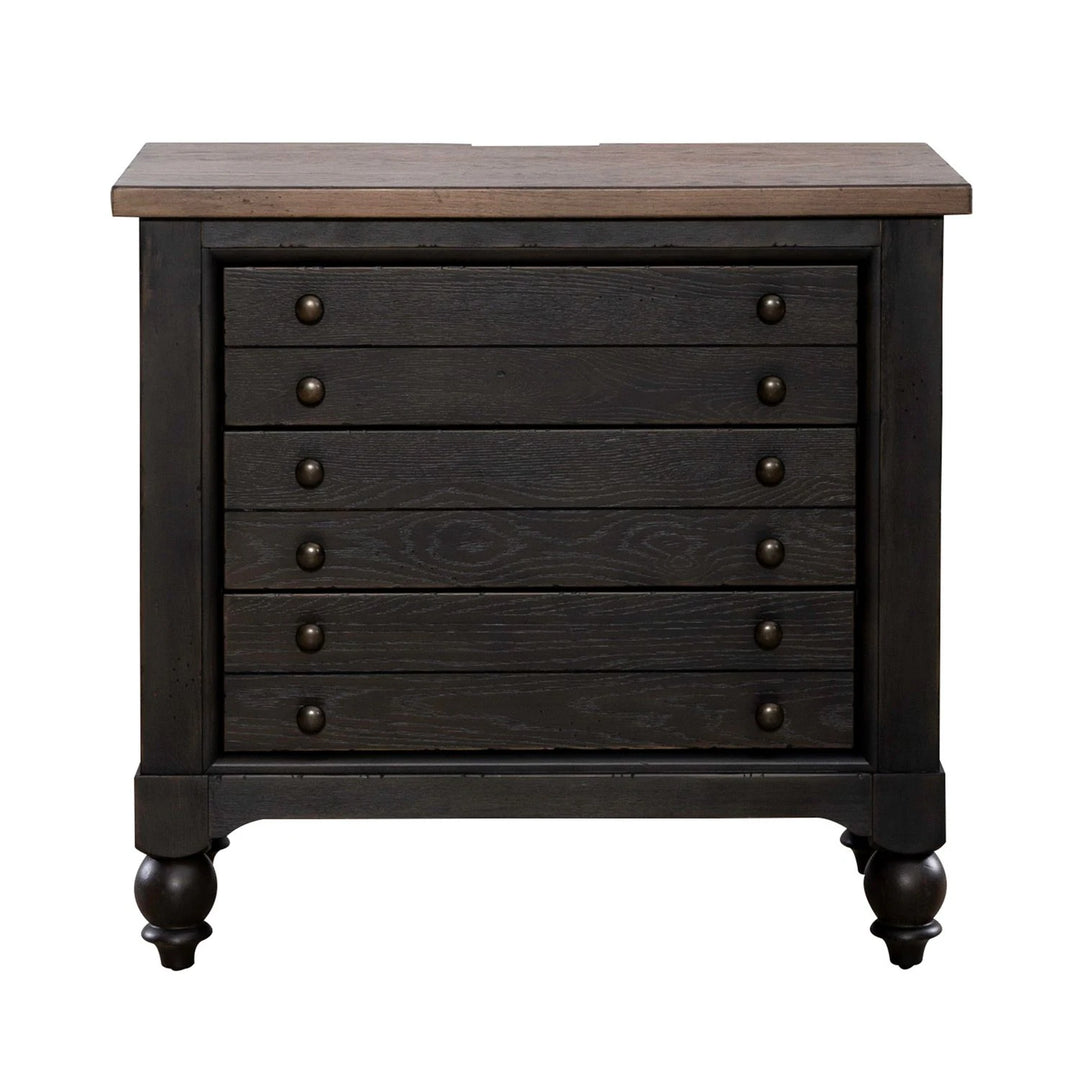 Americana Farmhouse Black Bedside Chest with Charging Station