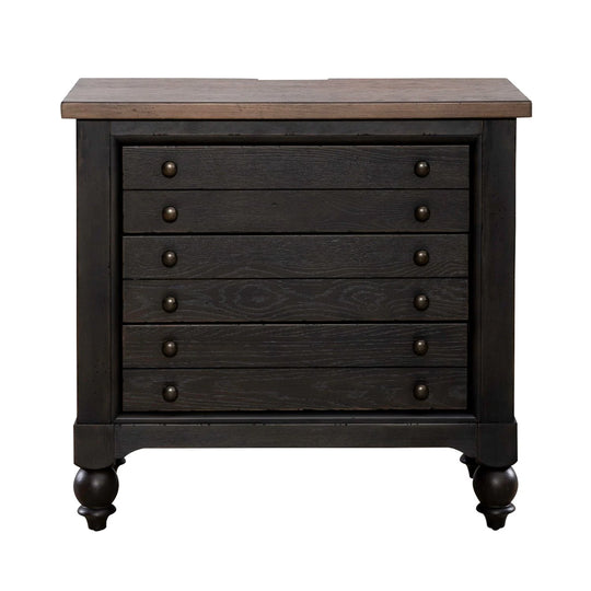 Americana Farmhouse Black Bedside Chest with Charging Station