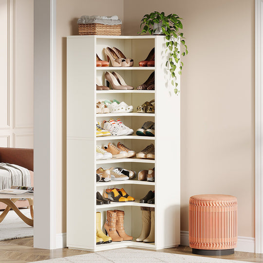 40 Pairs Tall Shoe Cabinet, 9 Tiers White Wooden Shoe Storage Rack for Closet, Entryway