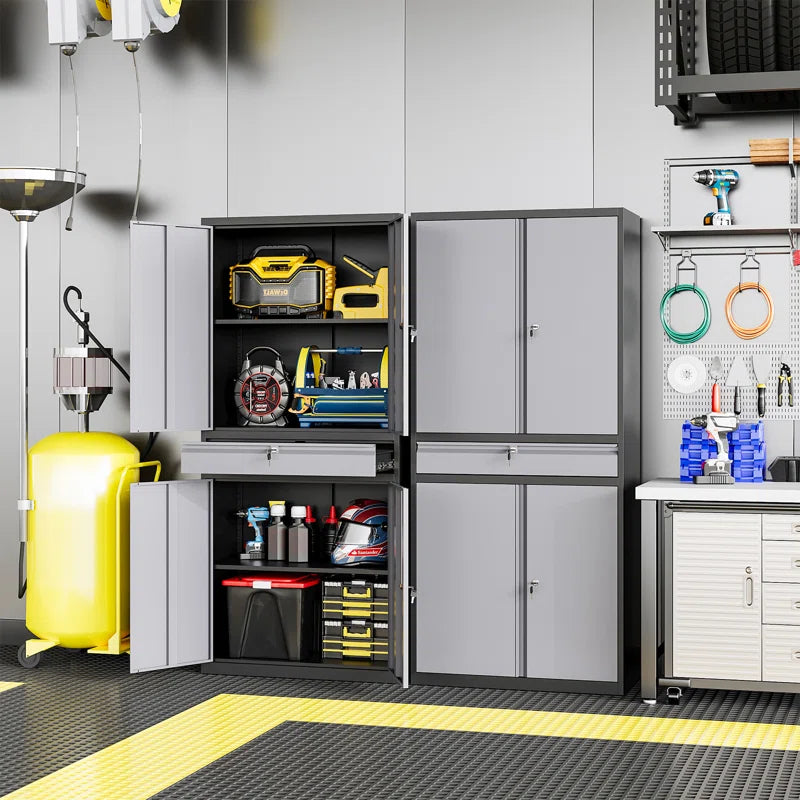 Agilar Locking Metal Garage Cabinet with Adjustable Shelves & Tool Drawer ( 71'' H X 31.5'' W X 15.7'' D)