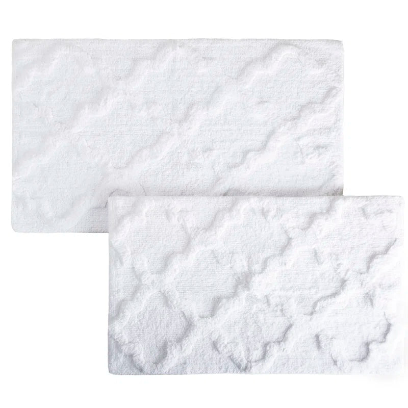 Bassam 2PC 100% Cotton Bathroom Rug Set - with Trellis Pattern and Non-Slip Base - Machine Washable Bathroom Mats
