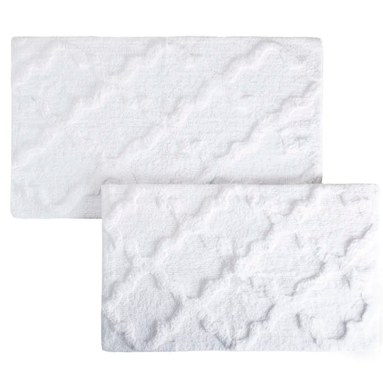 Bassam 2PC 100% Cotton Bathroom Rug Set - with Trellis Pattern and Non-Slip Base - Machine Washable Bathroom Mats