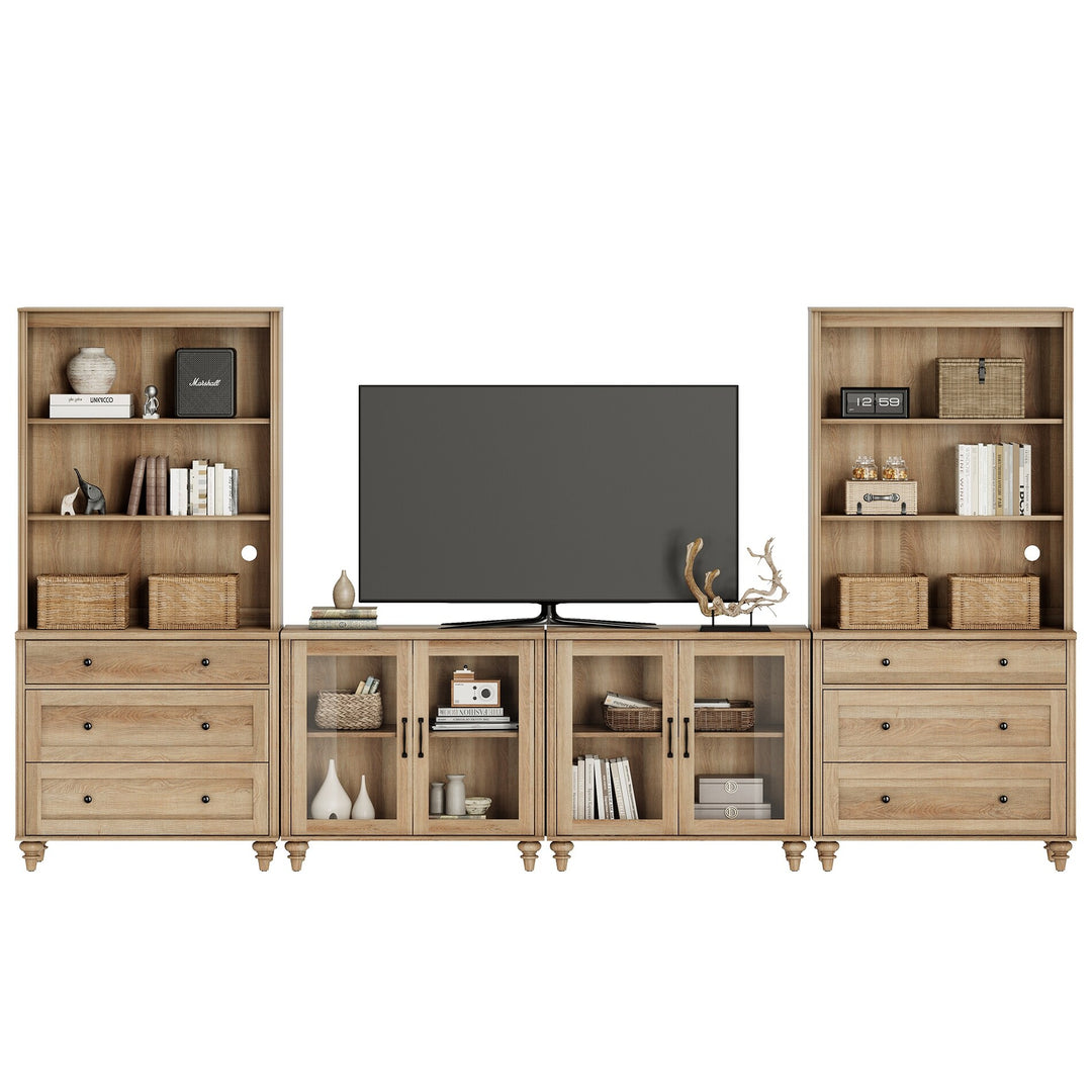 Entertainment Center with Bookshelves for Tvs up to 75", Oak