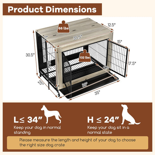 Dog Crate Furniture Industrial Dog Kennel W/ Flip-Up Top