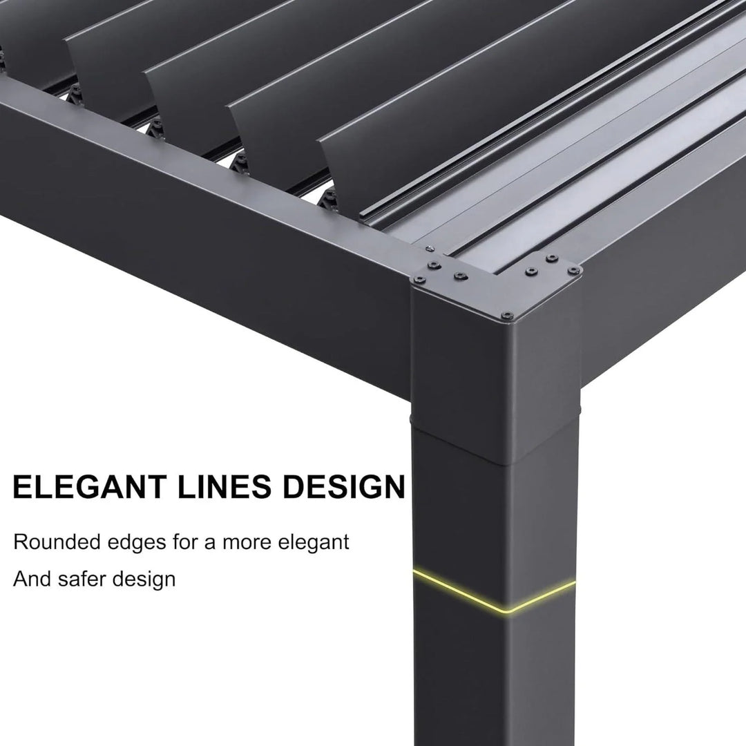 Solar Louvered Pergola with LED String Lights Aluminum Outdoor Pergola with Adjustable Roof for Patio Garden